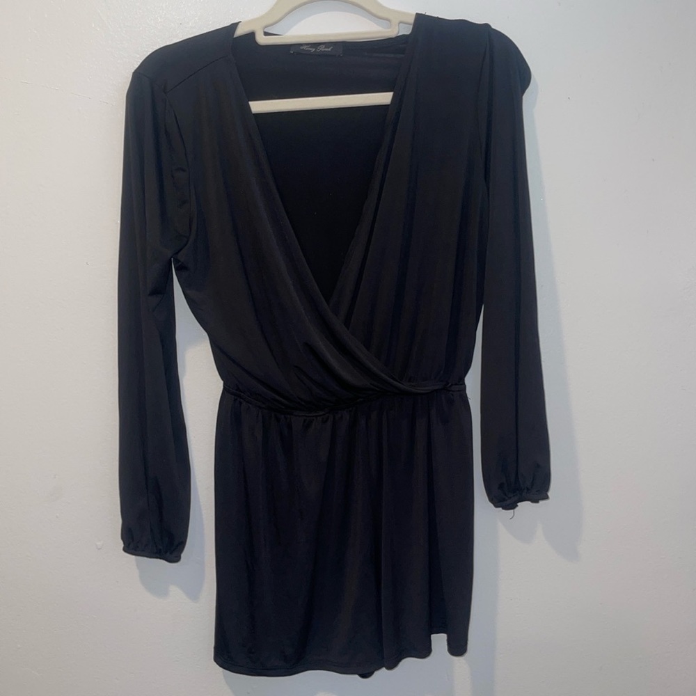Silk black low plunge romper